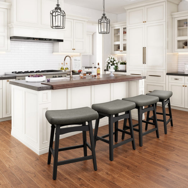 24" PU Leather Saddle Seat Counter Height Bar Stool, Set of 4