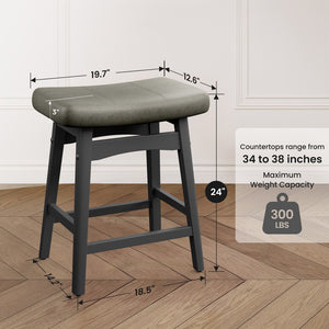 24" PU Leather Saddle Seat Counter Height Bar Stool, Set of 4
