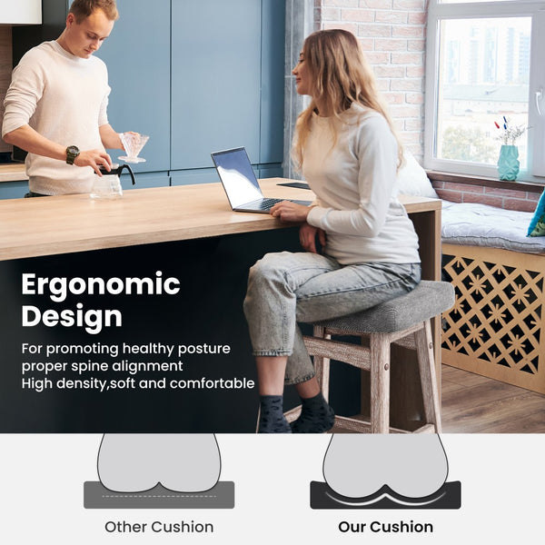 24" Counter Height Saddle Bar Stools with Linen Cushion and Solid Wood Frame, Set of 4