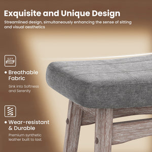 24" Counter Height Saddle Bar Stools with Linen Cushion and Solid Wood Frame, Set of 4