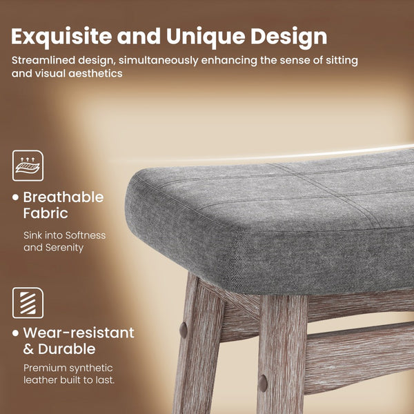 24" Counter Height Saddle Bar Stools with Linen Cushion and Solid Wood Frame, Set of 4