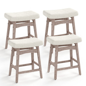 24" Counter Height Saddle Bar Stools with Linen Cushion and Solid Wood Frame, Set of 4