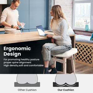 24" Counter Height Saddle Bar Stools with Linen Cushion and Solid Wood Frame, Set of 4