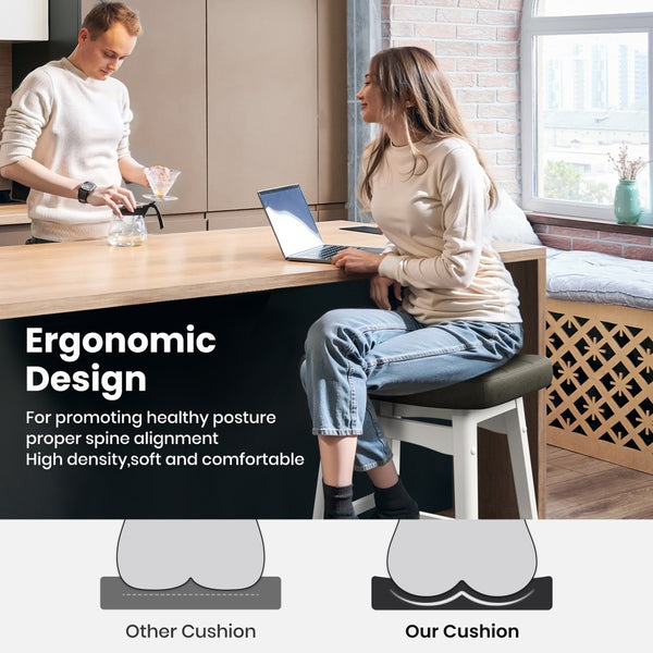 24" PU Leather Saddle Seat Counter Height Bar Stools with White Solid Wood Legs, Set of 4