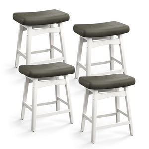 24" PU Leather Saddle Seat Counter Height Bar Stools with White Solid Wood Legs, Set of 4