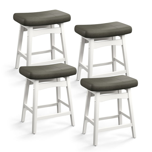 24" PU Leather Saddle Seat Counter Height Bar Stools with White Solid Wood Legs, Set of 4
