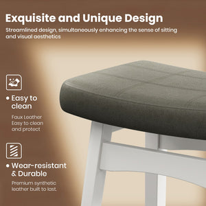 24" PU Leather Saddle Seat Counter Height Bar Stools with White Solid Wood Legs, Set of 4