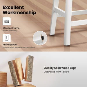 24" PU Leather Saddle Seat Counter Height Bar Stools with White Solid Wood Legs, Set of 4