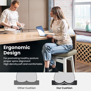 24" PU Leather Saddle Seat Counter Height Bar Stools with White Solid Wood Legs, Set of 4
