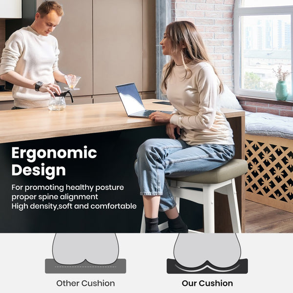 24" PU Leather Saddle Seat Counter Height Bar Stools with White Solid Wood Legs, Set of 4
