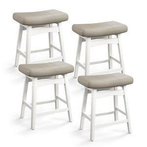 24" PU Leather Saddle Seat Counter Height Bar Stools with White Solid Wood Legs, Set of 4