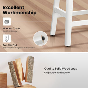 24" PU Leather Saddle Seat Counter Height Bar Stools with White Solid Wood Legs, Set of 4