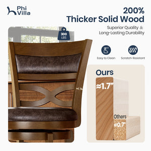 Harrison Rustic Wood Bar Stool with Unique X-Shaped Upholstered Back for Kitchen
