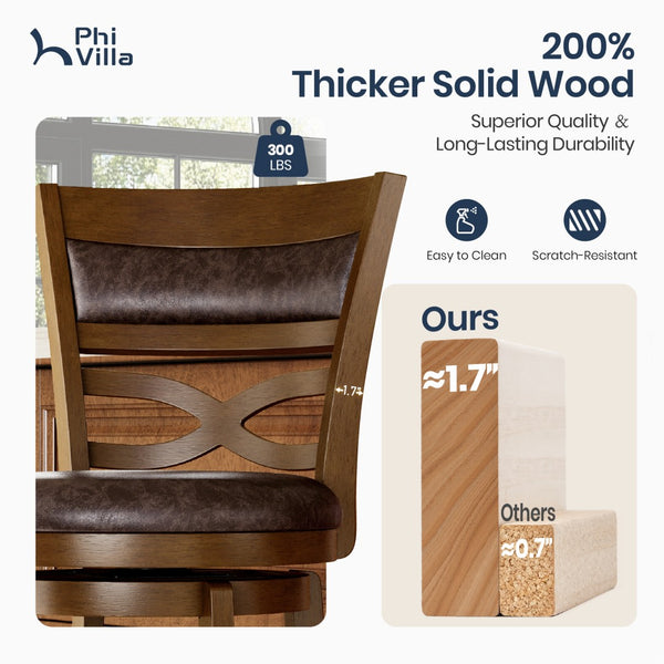 Harrison Rustic Wood Bar Stool with Unique X-Shaped Upholstered Back for Kitchen
