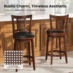 Harrison 360° Swivel Rustic Wood Bar Stools with Grid Back