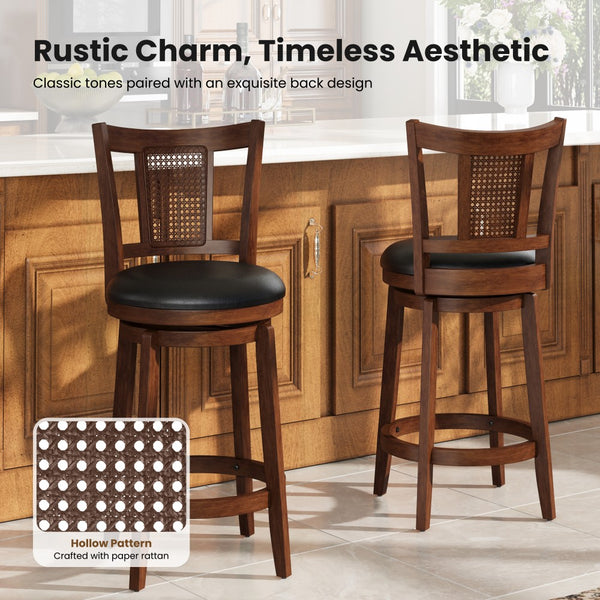 Harrison 360° Swivel Rustic Wood Bar Stools with Grid Back