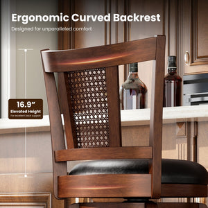 Harrison 360° Swivel Rustic Wood Bar Stools with Grid Back