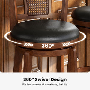 Harrison 360° Swivel Rustic Wood Bar Stools with Grid Back