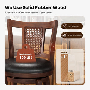 Harrison 360° Swivel Rustic Wood Bar Stools with Grid Back
