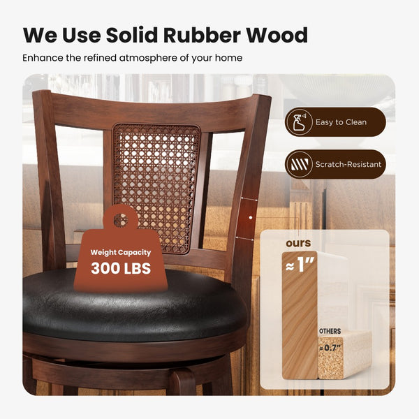 Harrison 360° Swivel Rustic Wood Bar Stools with Grid Back