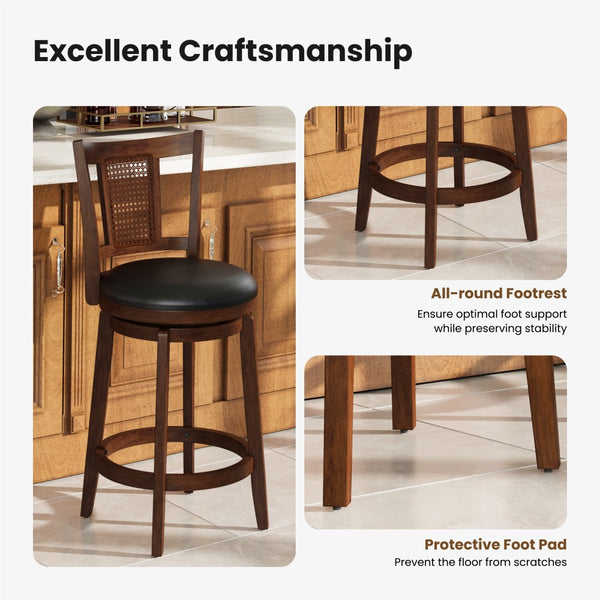Harrison 360° Swivel Rustic Wood Bar Stools with Grid Back