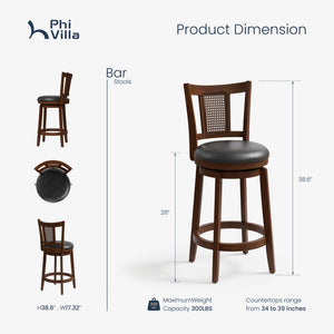 Harrison 360° Swivel Rustic Wood Bar Stools with Grid Back