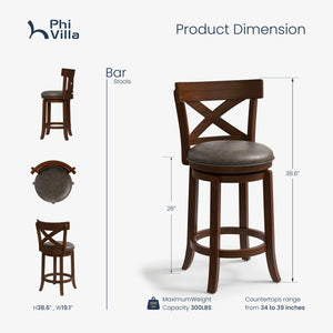 Harrison 360° Swivel Retro Wooden Bar Stools with Cross Backs