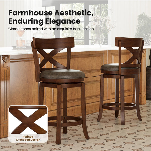 Harrison 360° Swivel Retro Wooden Bar Stools with Cross Backs