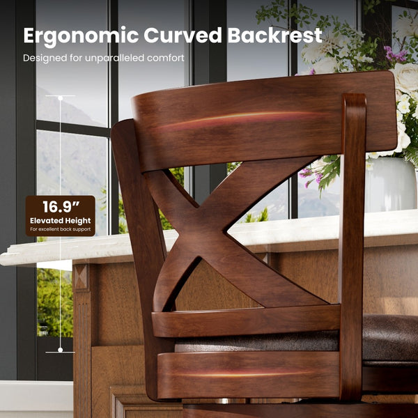 Harrison 360° Swivel Retro Wooden Bar Stools with Cross Backs