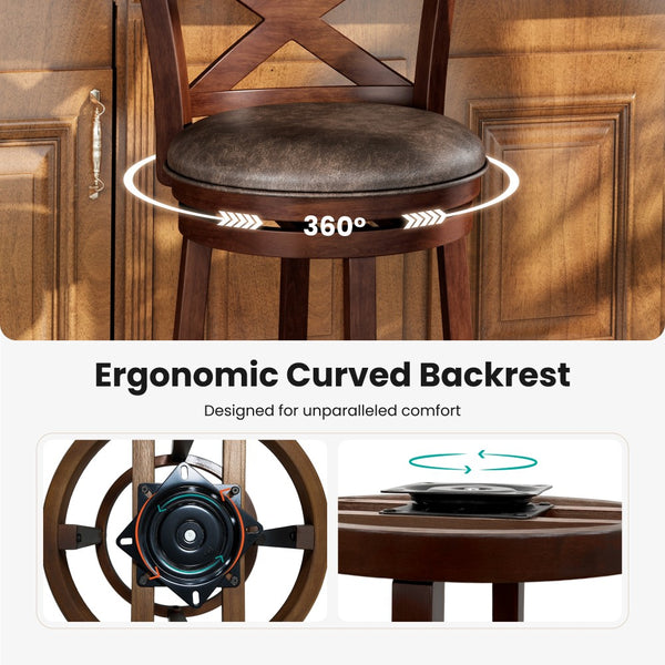 Harrison 360° Swivel Retro Wooden Bar Stools with Cross Backs
