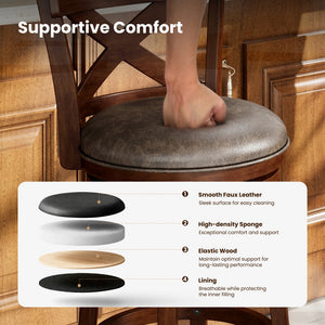 Harrison 360° Swivel Retro Wooden Bar Stools with Cross Backs