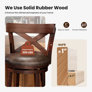 Harrison 360° Swivel Retro Wooden Bar Stools with Cross Backs