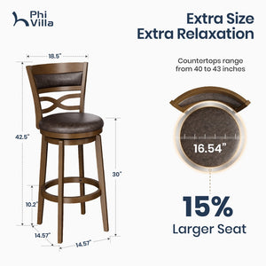 Harrison Rustic Wood Bar Stool with Unique X-Shaped Upholstered Back for Kitchen