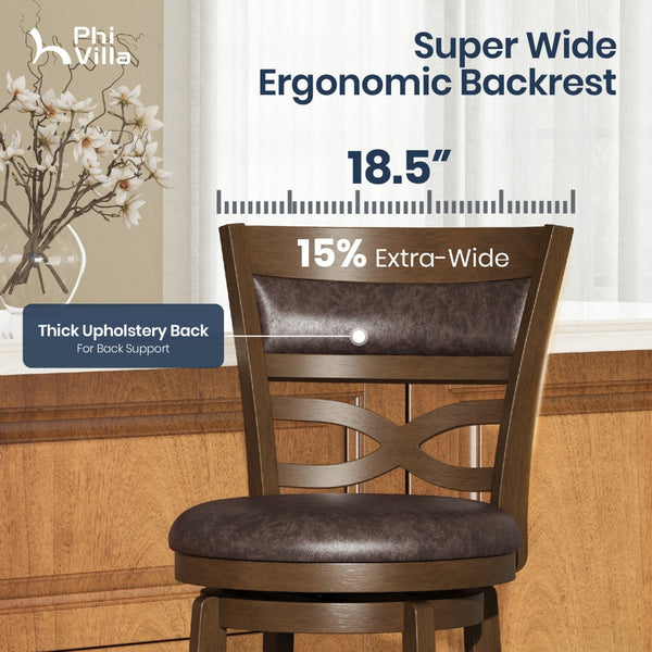 Harrison Rustic Wood Bar Stool with Unique X-Shaped Upholstered Back for Kitchen