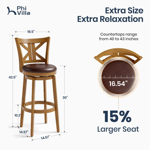 360° Swivel Farmhouse Wood Bar Stools with Patented K-Shaped Back