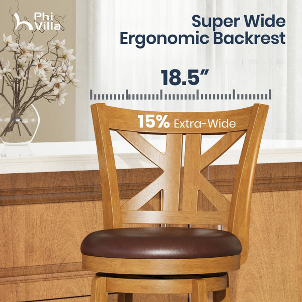 360° Swivel Farmhouse Wood Bar Stools with Patented K-Shaped Back