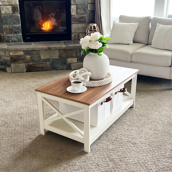Farmhouse-Inspired Manufactured Wood Coffee Table