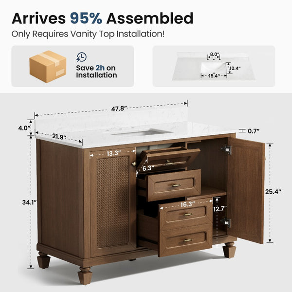 Modern Freestanding Bathroom Vanity with Solid Wood Cabinet and Stone Countertop