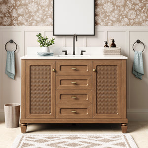 Modern Freestanding Bathroom Vanity with Solid Wood Cabinet and Stone Countertop