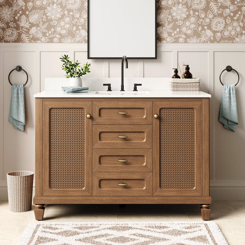 Modern Freestanding Bathroom Vanity with Solid Wood Cabinet and Stone Countertop