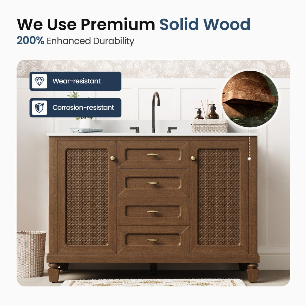 Modern Freestanding Bathroom Vanity with Solid Wood Cabinet and Stone Countertop