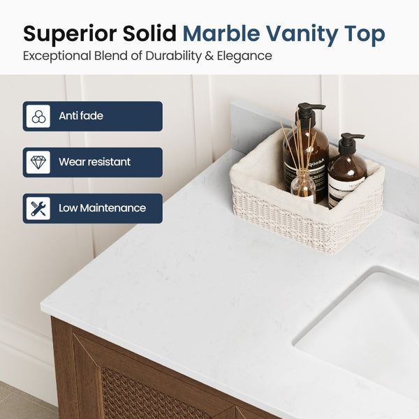 Modern Freestanding Bathroom Vanity with Solid Wood Cabinet and Stone Countertop