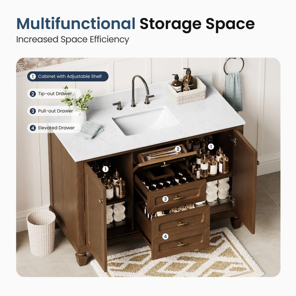 Modern Freestanding Bathroom Vanity with Solid Wood Cabinet and Stone Countertop