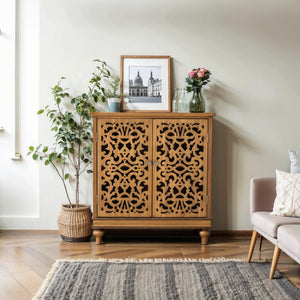 Vintage & Chic Hollow-Carved Accent Cabinet