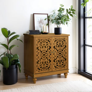 Vintage & Chic Hollow-Carved Accent Cabinet