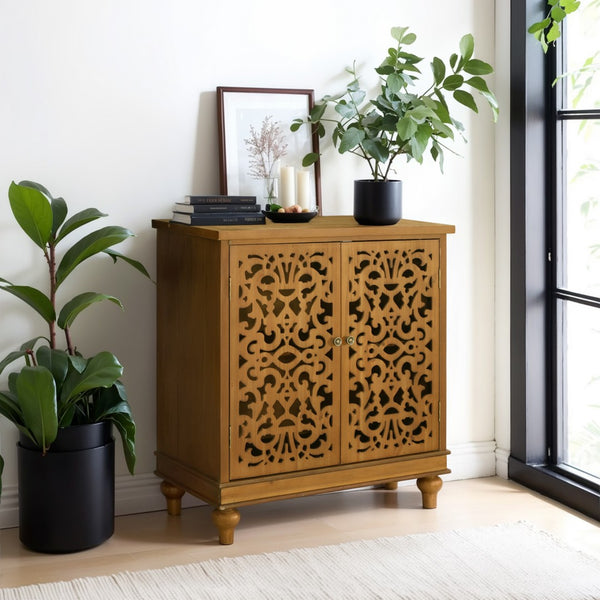 Vintage & Chic Hollow-Carved Accent Cabinet