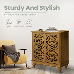 Vintage & Chic Hollow-Carved Accent Cabinet