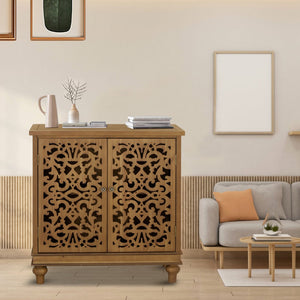 Vintage & Chic Hollow-Carved Accent Cabinet