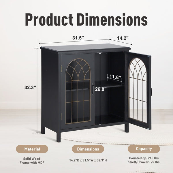 Accent Storage Cabinet with Metal Church Window Doors and Distressed Finish