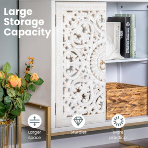 White Accent Cabinet with 2 Hollow-Carved Doors